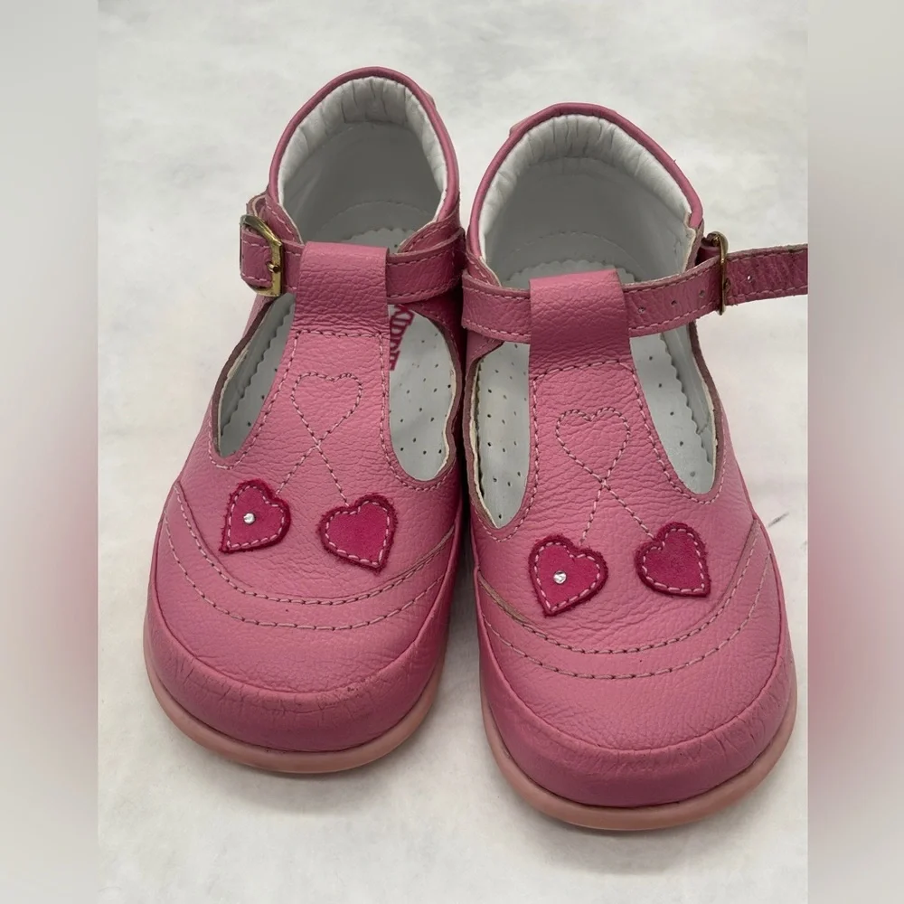 Genuine Leather Pink Baby Walker Shoes with Heart Design size 22 EU 6 US